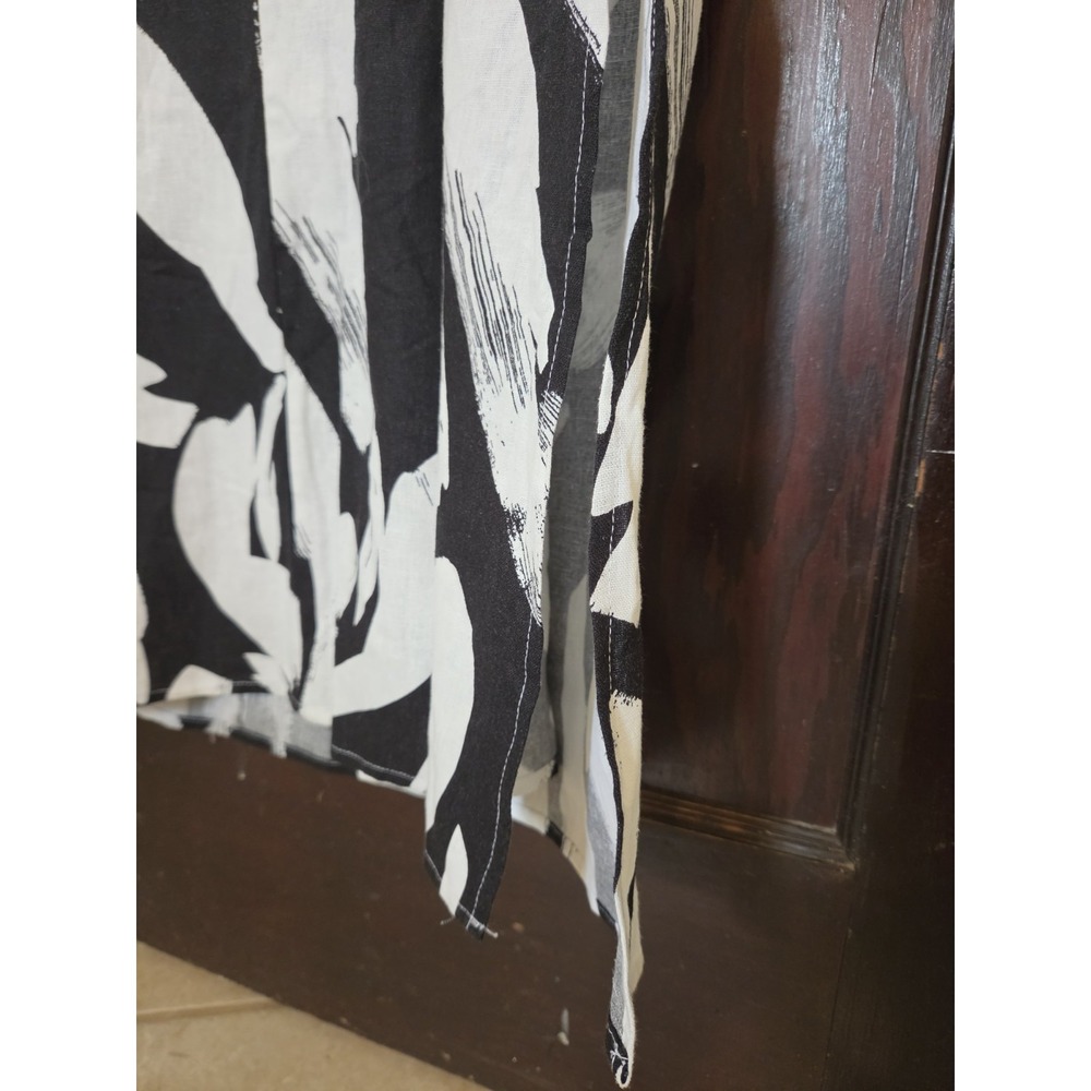 DKNY Dress Linen Blend Long Slits L Black White New With Tags Boho Beach Casual - Picture 6 of 12